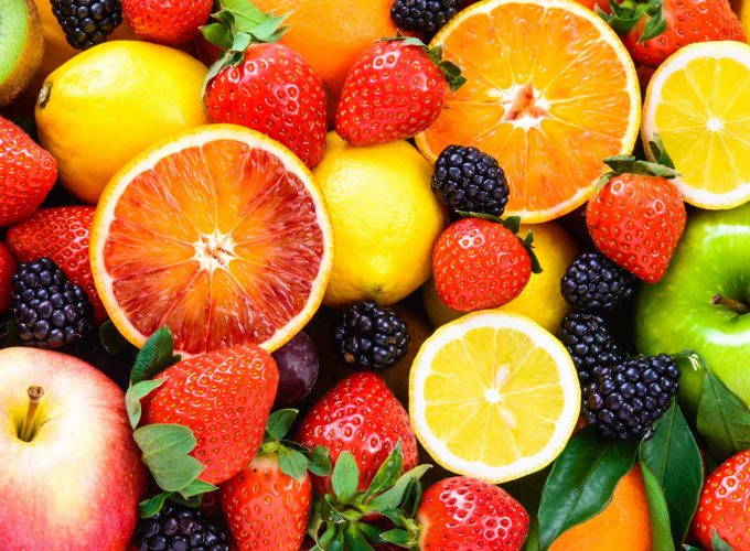 Wallpaper fruit, apple, orange, strawberry, lemon, blackberry, 5k, Food 7219717462